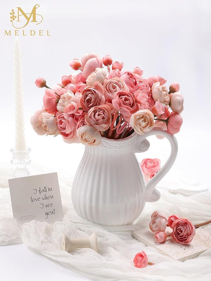 Meldel 32Pcs Ranunculus Artificial Flower, Faux Dusty Rose Ranunculus Flowers for DIY Bouquet, Mini Roses Bulk Fake Peony Wedding Filler Flowers for Centerpieces Arrangements Bridal Shower Decorations