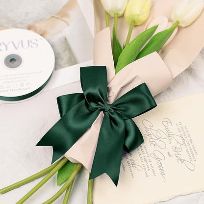 Hunter Green Satin Ribbon, Double Faced 1-1/2 Inch X 50 Yards Hunter Green Ribbon, Premium Satin Ribbon for Gift Wrapping, Crafts, Hair Bow Making, Sewing, Flower Bouquet, Wedding Party Decor