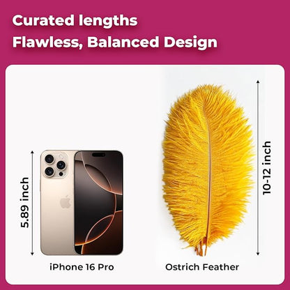 Piokio 20pcs Natural Gold Ostrich Feathers 10-12 inch (25-30cm) Bulk Feathers for Home Decoration and DIY Clothing and DIY Clothes Decoration, Gatsby Decorations