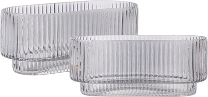 Ribbed Glass Vases, Small Vases for Flowers Set of 2, Black Glass Vase for Centerpieces, Rectangle Bud Vases for Living Room, Bedroom, Kitchen, Dining Table, Shelf, Wedding