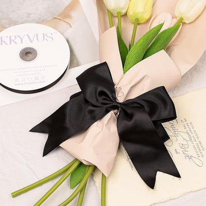 Black Satin Ribbon, Double Faced 2 Inch X 50 Yards Black Ribbon, Premium Satin Ribbon for Gift Wrapping, Crafts, Hair Bow Making, Sewing, Flower Bouquet, Wedding Party Decor