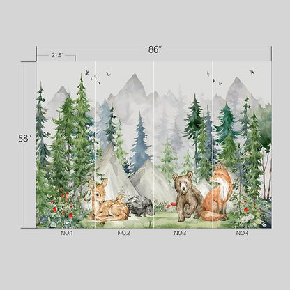 Kids Animals Forest Wallpaper Peel and Stick Nursery Wall Mural for Bedroom Living Room - 58"x86"