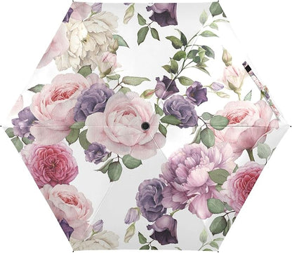 MRMIAN ALAZA Pink & Red Rose Flowers Purple Roses Folding Umbrella for Rain Sun Travel Mini Lightweight Compact Umbrellas