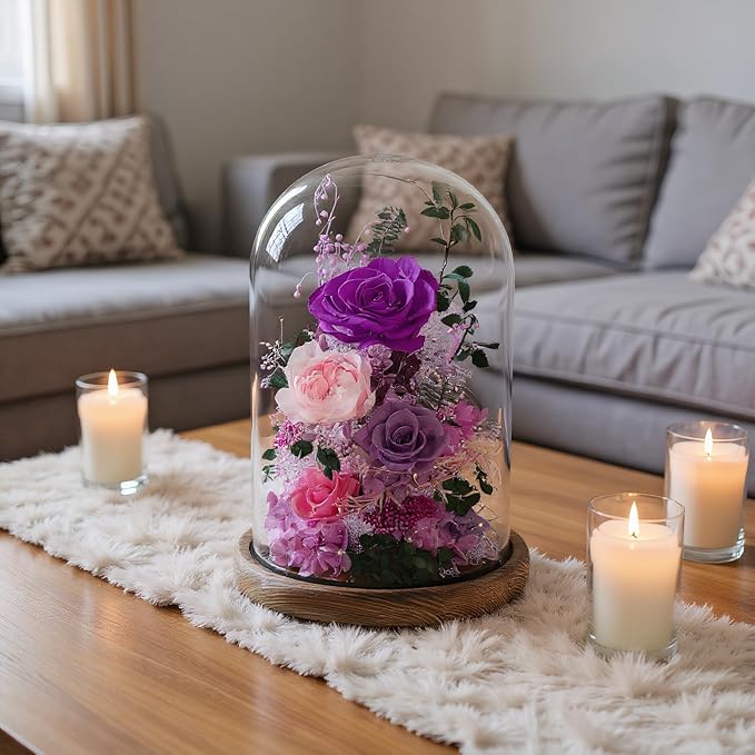 Flowers for Delivery Preserved Flowers Rose in Glass Dome,Purple Rose Forever Flowers Birthday Gifts for Women Mom Grandma Friend Gifts for Her,Home Decor
