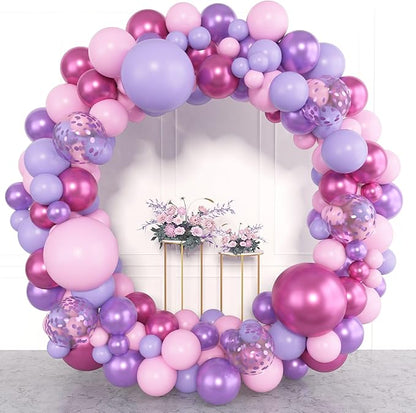 Amandir 153pcs Pink Purple Balloon Garland Arch Kit, Different Sizes 18 12 10 5 inch Pink Purple Red Latex Metallic Confetti Purple Balloons for Girl Women Birthday Bridal Baby Shower Party Decoration