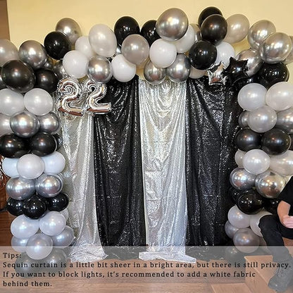 Sequin Backdrop Curtains 2FTx8FT 4 Panels Glitter Drapes Sparkly Photography Background for Wedding Birthday Party Bridal Baby Shower (Silver x 2+Black x 2)