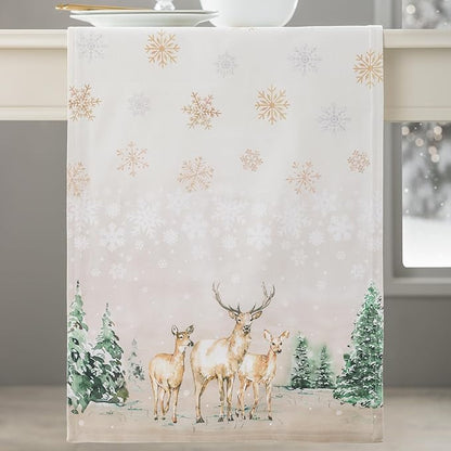 Maison d' Hermine Table Runner 100% Cotton Double Layer Table Runners 108 inches Long for Thanksgiving Christmas Decorations Home Kitchen Dining Party Wedding (Deer in The Woods, 14.5" x 108")