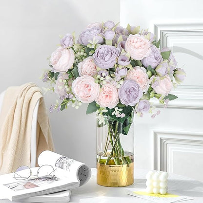 SOMYTING Peonies Artificial Flowers, Fake Flowers Purple Peonies Faux Flowers Vintage Artificial Silk Flower Peonies Bouquets Floral Arrangements Home Wedding Party Table Decor (Pink Purple, 2PCS)