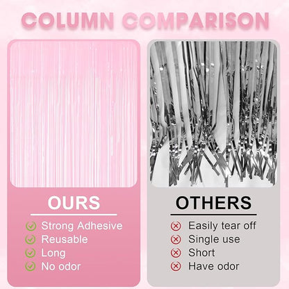 3 Pack 3.3 x 8.2 ft Pasel Pink Foil Fringe Backdrop Curtains, Tinsel Streamers Birthday Party Decorations, Fringe Backdrop for Graduation, Baby Shower, Gender Reveal, Disco Party