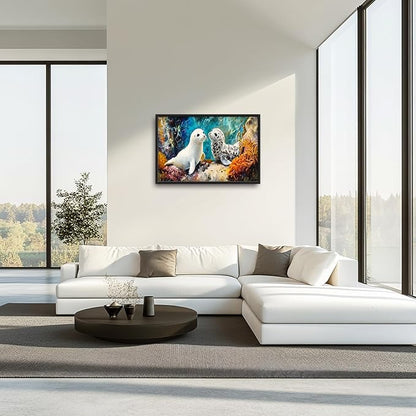 Extra Large Seal Framed Wall Art for Living Room,Oversized Underwater Animal Pictures Wall Decor,Ocean Coral Reef Canvas Print Painting Modern Artwork Bedroom Office Bathroom 36L x 24W