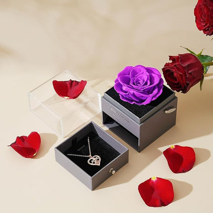ADDWel Rose Gifts for Mom from Daughter and Son - Real Preserved Rose with Mothers Day Necklace, Meaningful You are My Sunshine Music Box for Women, I Love You Mom Gifts for Birthday or Mother's Day