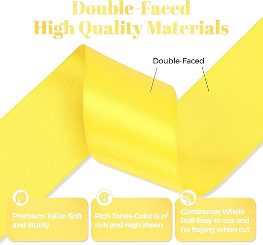 Daffodil Yellow Satin Ribbon, Double Faced 2 Inch X 50 Yards Daffodil Ribbon, Premium Satin Ribbon for Gift Wrapping, Crafts, Hair Bow Making, Sewing, Flower Bouquet, Wedding Party Decor