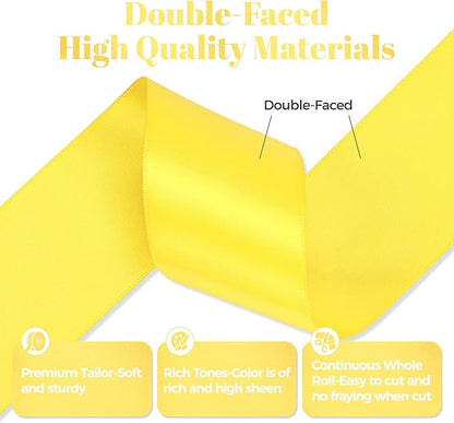 Daffodil Yellow Satin Ribbon, Double Faced 2 Inch X 25 Yards Daffodil Ribbon, Premium Satin Ribbon for Gift Wrapping, Crafts, Hair Bow Making, Sewing, Flower Bouquet, Wedding Party Decor