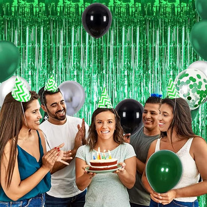TONIFUL 3Pcs Green Door Streamers,Green Photo Booth Backdrop,Metallic Streamers Green Foil Fringe Curtains for Birthday,Christmas,New Year,St. Patrick's Day Party Streamers Decor(9.9ft x 6.6ft)