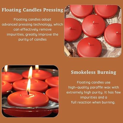 3 inch Floating Candles 36 Packs Red Floating Candle for Centerpieces 8-9 Hours Floating Candles 3” Water Candles for Cylinder Vases, Pool, Wedding, Christmas, Party