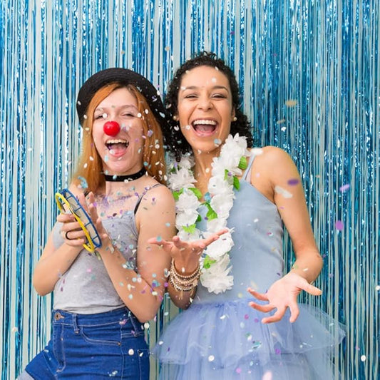 5 Pack Foil Curtain Backdrop Blue Metallic Tinsel Foil Fringe Curtains Photo Booth Props for Birthday Wedding Engagement Baby Shower Bachelorette Christmas Holiday Celebration Party Decorations