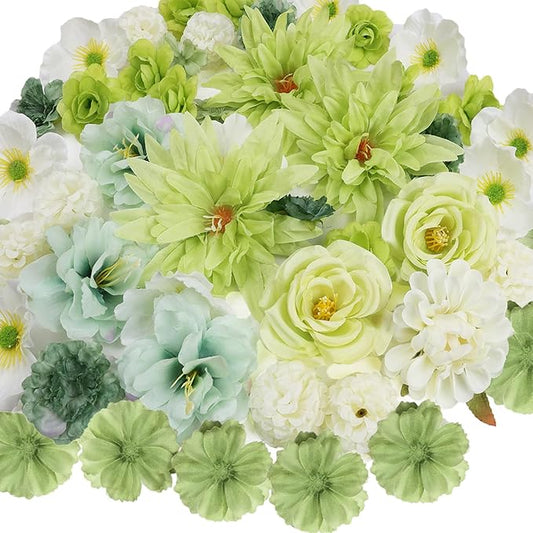 56pcs Faux Flower Heads for Crafts Artificial Green Real Looking Fake Rose Peony Hydrangea Flowers for Craft Garland Wedding Party DIY Home Decoration