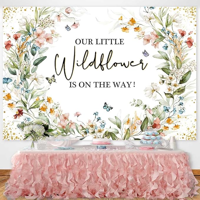 Sensfun Wildflower Baby Shower Backdrop Our Little Wildflower is On The Way Baby Shower Decorations Floral She is A Girl Party Banner Photography Background Photo Booth 7x5ft