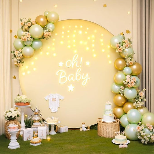6.6 FT Ivory Round Backdrop Cover with Lights String for Circle Arch Stand Circle Backdrop Covers with LED Fairy Lights for Wedding Arch Baby Shower Birthday Party Photo Shoot Photography Background