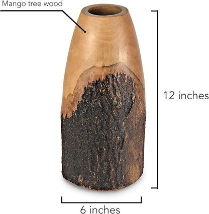 AeraVida Eco-Chic Natural Bark Decorative Mango Tree Wood Classic Flower Vase | Mango Tree Wood Flower Vase| Handmade Home Office Table Vase| Decorative for Living Room