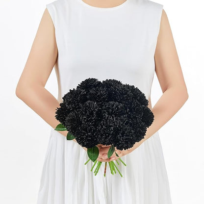 SITUMEIZI 12 Pcs Black Artificial Chrysanthemums Flowers Ball Flower Fake Mums Silk for Halloween Thanksgiving Day Fall Wedding Home Decoration Floral Arrangement