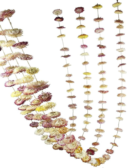 Dried Flowers Garland Pink Real Daisy Sunflower Garlands 10.5ft 63 Pcs Natural Dried Daisy Flowers Heads Gerbera Daisies Dry Flower Arrangements for Wedding Boho Decor Home Party Wall Hanging