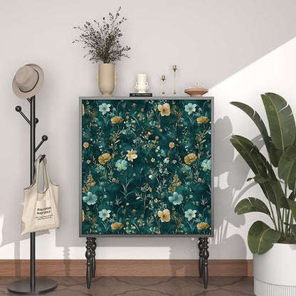 Teal/Blue/Yellow Floral Peel and Stick Wallpaper Boho Wallpaper 17.5"x118" Vintage Wildflowers Contact Paper Waterproof Self Adhesive Modern Stick on Wall Paper for Bedroom Walls Table Cabinet