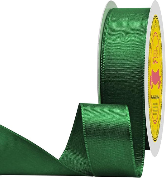 Double Face Forest Green Satin Ribbon 1 inch X 25 Yards Polyester Forest Green Ribbon for Gift Wrapping Very Suitable for Weddings Party Hair Bow Invitation Decorations and More
