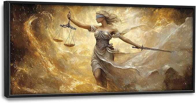 Lady Justice Large Wall Art Scales of Justice Pictures Wall Decor Themis Justitia Canvas Legal Principles Print Painting Modern Artwork Decoration for Lawyer Office Living Room Bedroom Bathroom Framed 60"x30"