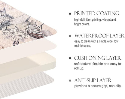 ISAENNE PVC Placemats Set of 6,Rectangular Flower and Bird Print Placemats, Waterproof and Heat-Resistant Place Mats,Decoration for Kitchen, Dining, Parties, Holiday,12"*17"
