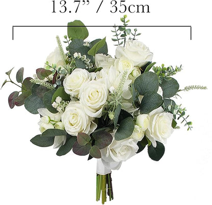 Rinlong Wedding Bouquets for Bride White Sage Green Bridal Bouquet for Wedding Artificial Flowers Silk Bouquet Ceremony