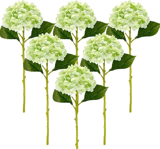 Fake Hydrangea Artificial Flowers with Stems 6 PCS 19.3" Latex Faux Hydrangea Flowers Bulk Real Touch for Vase Indoor Home Decoration Wedding Centerpieces Arrangements (Light Green)