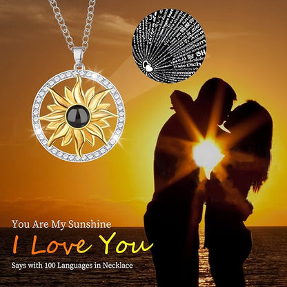 Sunflower Gifts for Women Artificial Sunflowers Gift for Her Mom Wife with Necklace in 100 Texts I Love You on Mother's Day Birthday Sunflower Decor