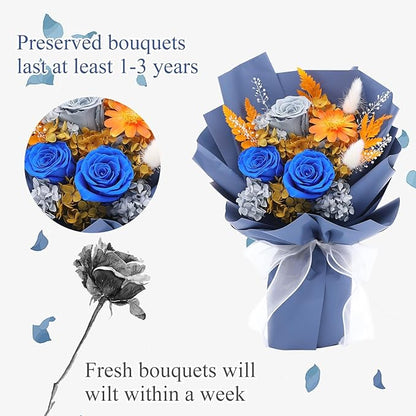 Forever Flowers for Delivery, Preserved Long Lasting Flower Bouquets, Blue Rose Bouquet for Mom, Wife or Girlfriend on Festivals Birthday Anniversary