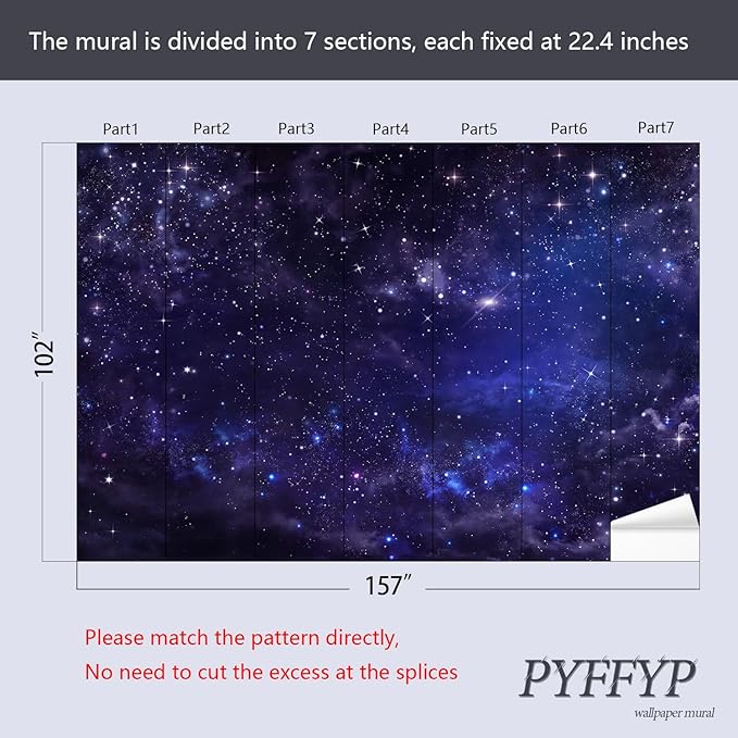 PYFFYP- Ceiling Wallpaper Purple Star Galaxy murals for Bedroom(Not Peel and Stick)