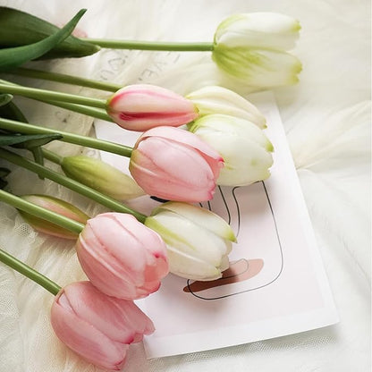10 Pcs Fake Tulips Tulips Artificial Flowers Real Touch Fake Flowers Artificial Flower Bouquet for Home Table Party Wedding Decoration(Light Pink)