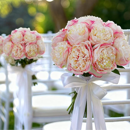 10PCS Champagne Purple Realistic Artificial Flowers Peony Fake Silk for Home Office Wedding Table Centerpieces Party Festival Bar Decoration Indoor