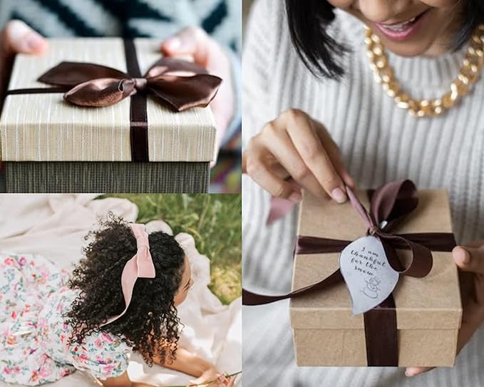 Double Face Brown Satin Ribbon 2 inch X 25 Yards Polyester Brown Ribbon for Gift Wrapping Very Suitable for Weddings Party Invitation Decorations and More