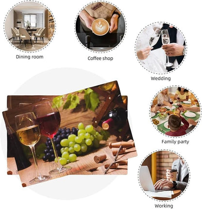Wine Linen Placemats Set of 6 Red and White Wine Retro Country Placemat Indoor Outdoor Party Home Desktop Kitchen Dining Room Decoration 12x18 Inch