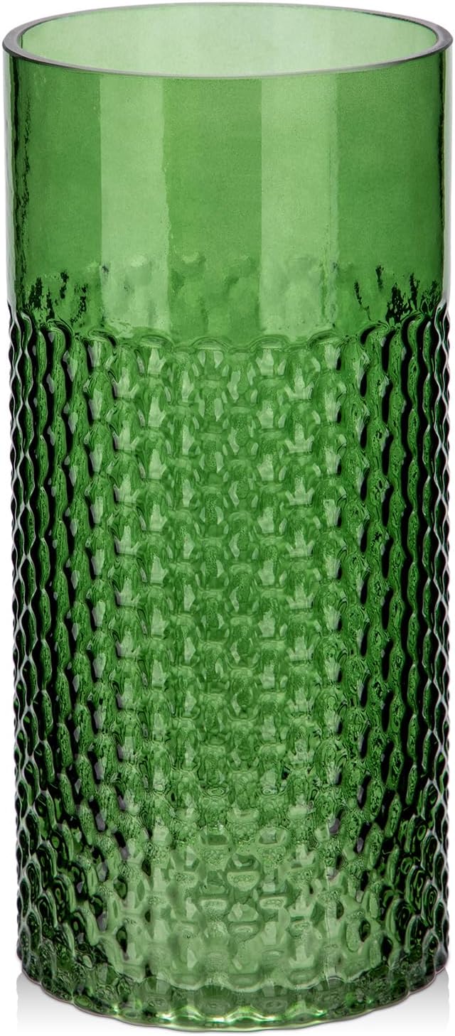 Green Glass Cylinder Vase for Flowers, 8.7" x 4" Thickened Votive Candle Holder Modern Hydroponic Ornament for Home Living Room Wedding Centerpieces Office Table Decor