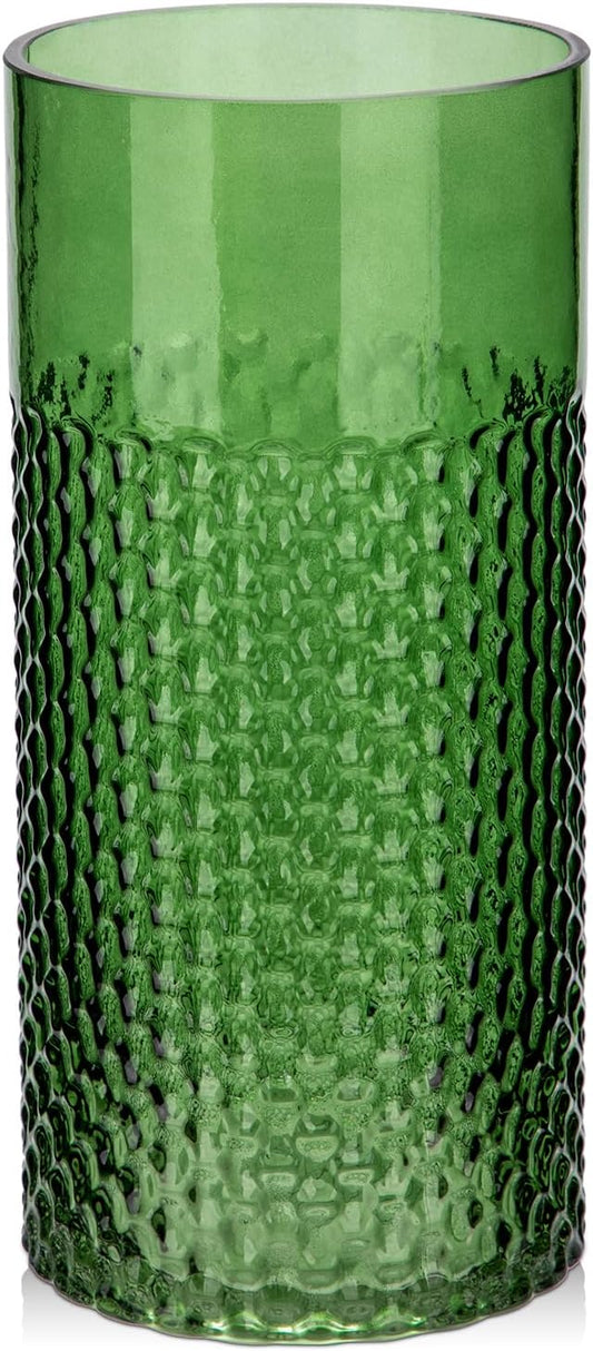 Green Glass Cylinder Vase for Flowers, 8.7" x 4" Thickened Votive Candle Holder Modern Hydroponic Ornament for Home Living Room Wedding Centerpieces Office Table Decor