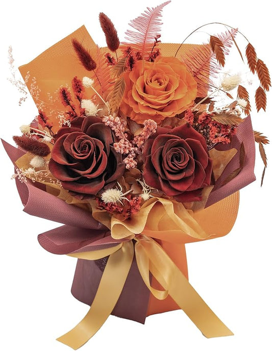 HUACHIPLUS Natural Eternal Flowers Gift: Preserved Flowers Bouquet, Anniversary, Birthday, Mom Gifts for her-Flowers for Delivery Prime-Purple Forever flower arrangement (Ancora Red)