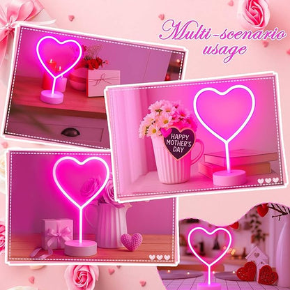 BHCLIGHT Pink Heart Neon Sign, Valentines Day LED Neon Light Battery Operated or USB Powered Valentines Pink Heart Lights, Table Lamp for Galentines Day Decorations, Wedding, Gifts for Women, Lover.