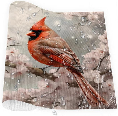 PVC Placemats Set of 1 Winter Red Cardinal Flower Wipeable Table Mats Washable Heat Resistant Non Slip Vinyl Dining Table Mat for Kithen Indoor Outdoor Patio Farmhouse Place Mats Decorative