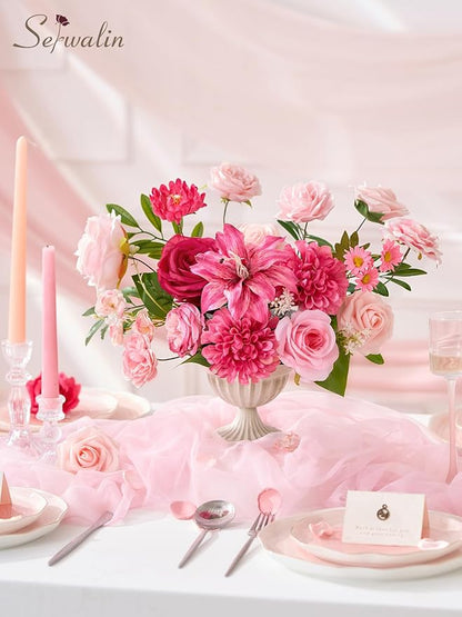 Serwalin Artificial Hot Pink & Magenta Flowers, Fuchsia Silk Fake Flowers, Pastel Pink Faux Flowers for Wedding Bouquet, Table Centerpieces, Home Decor