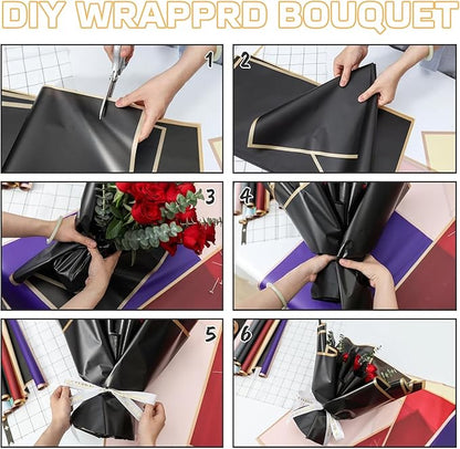 YOUlDIANZI Bouquet Wrapping Paper Kits, 20 Sheets Waterproof Flower Wrapping Paper, 100 Pearl Pins, 72.18 Ft Pink Ribbon, 1 Storage Box for Pins