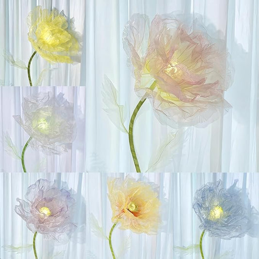 Giant Flowers for Decoration, 5 ft Large Organza Floral with LED Light, for Wedding Arrangements, Birthday Christmas Party Backdrop Decor, Photography Props, Shop Window Display