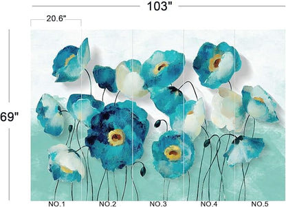 Blue Oil Painting Flowers Wall Mural Wallpaper for Bedroom 103" x 69"