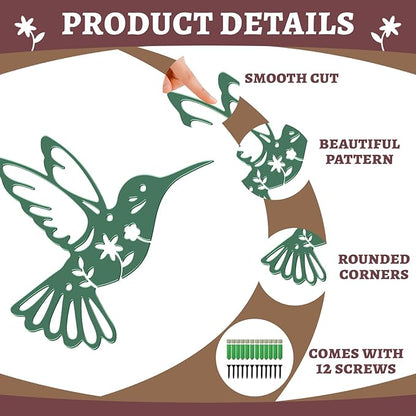 twinklemon 6PCS Metal Hummingbird Wall Art Decor Colorful Birds Outdoor Wall Decor Iron Hanging Decor Ornaments Bird Wall Art Decorations for Garden Fence Yard Living Room Patio Balcony