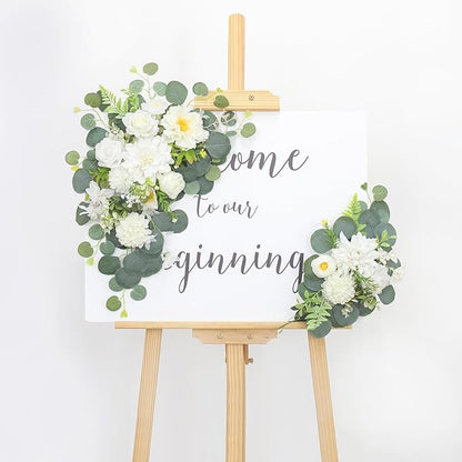 2pcs Wedding Arch Flowers,Wedding Welcome Sign,centerpieces for Tables,Reception Backdrop Table Decorations Welcome Sign (White)